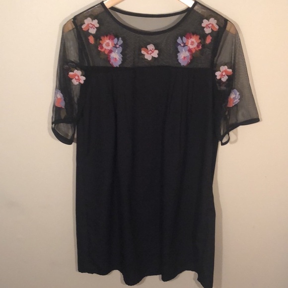 Yumi Black Floral Embroidered Shift Dress Size 10 - Picture 4 of 5